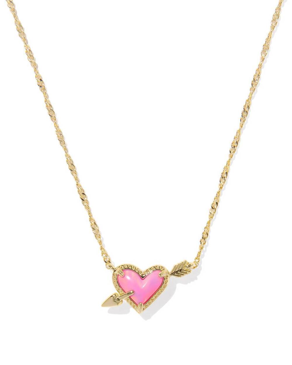 NEW KENDRA SCOTT women's ari heart arrow pendant necklace in gold pink opalscent